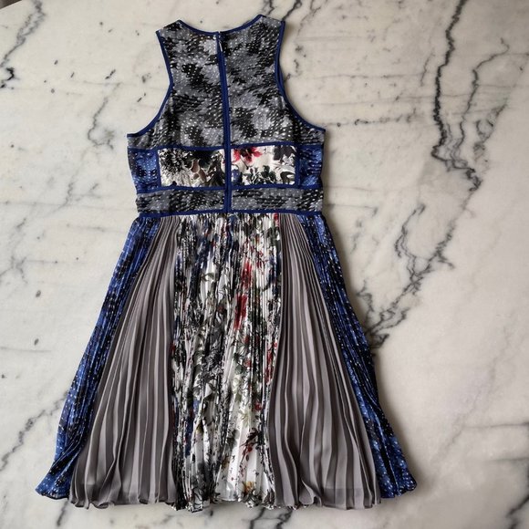 Rebecca Taylor Mixed Pattern Print Dress with Pleated Skirt - Picture 12 of 16